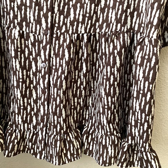 Grace Karin Womens Dress Size XL Printed Long Sleeve Button Front Brown White - Picture 4 of 9